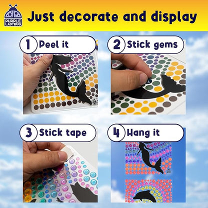 SUNGEMMERS Gem Window Art Suncatcher Kit for Kids 6-8 9 10 11 12 - Birthday Gifts for 7 Year Old Girl, Fun Diamond Art Summer Mermaid Gifts for Girls - Arts & Crafts for Kids, Toys for Ages 5-7