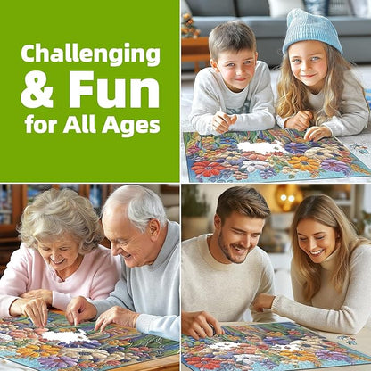 Colorful Embossed Flowers Puzzles for Adults, Plant Floral Puzzle Art, Impossible Hard Difficult Challenging Jigsaw Puzzles 1000 Pieces Painting