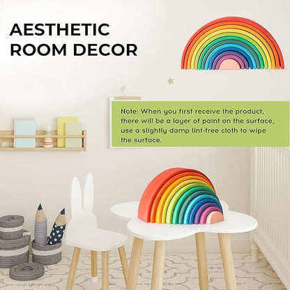 AVDAR 12Pcs Wooden Rainbow Stacker Toy, Extra Large Wooden Rainbow Stacking Toy, Montessori Nesting Puzzle for Kids