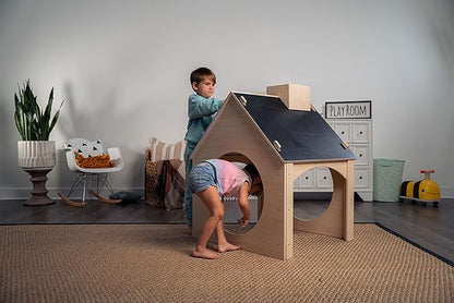 Avenlur Indoor Montessori Wooden and Waldorf Style Playhouse for Toddlers with Double Chalkboard Roof. Sturdy Play Set Structure for Children and Kids ECC Early Childhood Day Care, Preschool Playroom