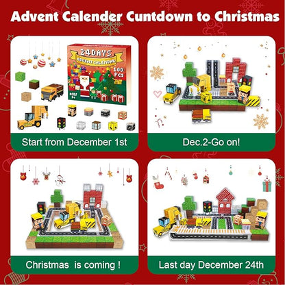 Advent Calendar 2025 Magnetic Blocks-100PCS Magnetic Building Blocks, Magnetic Blocks STEM Toddler Kids Toys, Construction Toys for Kids Ages 3+, Christmas Birthday Gifts for Boys & Girls