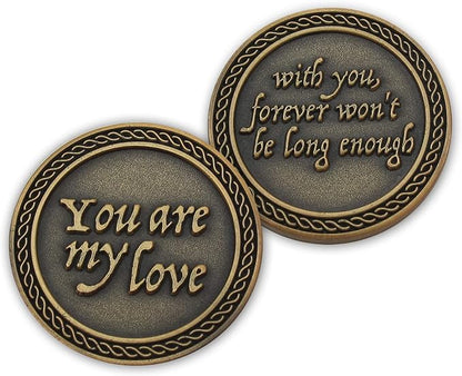 Romantic Love Expression Antique Gold Plated Pocket Coin for Date Night, You are My Love, with You Forever Won't Be Long Enough, Love Gift for Men & Women, from Him or Her