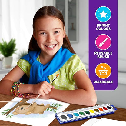 10-Color Water Color Paint Sets for Kids 30 Pack Bulk Watercolor Paint Set Washable Acuarelas Watercolor Palette Mini Paint Sets for Kids Party Favor Classroom Water Paint Kit 2 Wood Brushes Included