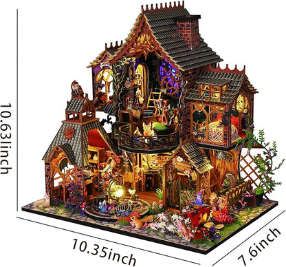 DIY Miniature House Kit,Tiny House Model Kit Dollhouse with Light & Tools, DIY Wooden Dollhouse Miniature Kit for Adults and Teens, Creative Craft Magic House Kit, Home Decor(Magic Spirit)
