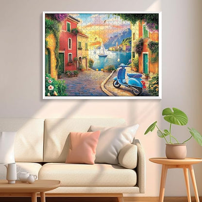 500 Piece Puzzles for Adult, Coastal Village Sunset Harbor Scene Jigsaw Puzzles for Adults Kids Senior, Colorful Buildings Adult Puzzle, Challenging Family Fun Activity Game Gift Decor 20.5 X 15 in