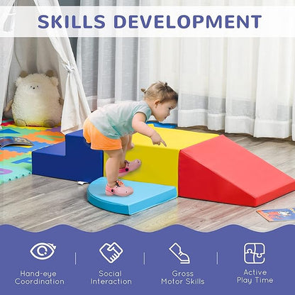 Qaba Foam Play Set for Toddlers and Children, Easy-to-Clean 4 Piece Soft Indoor Climber & Safe Kids Climbing Set for Crawling or Sliding, Multicolor