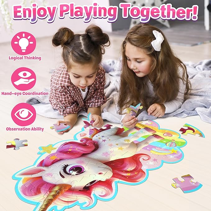 ZIZZ Unicorn Floor Puzzles for Kids Ages 3-5, 4-8 Years Old - Giant 48 Pieces Jigsaw Puzzles for Kids Ages 4-6 - Unicorn Toys for Girls - Puzzles for Toddlers - Girl Gifts for Birthday Christmas