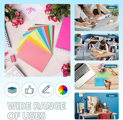 Tecmisse Colored Index Cards 4x6, 300 Pack, 10 Colors Ruled Note Cards, Flash Cards for Studying, Heavy Notecards for Office and School, One Side Lined, One Side Blank