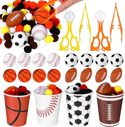 228Pcs Sensory Bin Filler Sensory Bin Accessories Fine Motor Football Basketball Soccer Baseball Sport Themed for Counting Sorting Numbering DIY Crafts Fine Motor Games