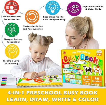 Montessori Busy Book for Toddlers Ages 1-3, My Preschool Learning Activities Book, Montessori Educational Toy for Kids 3 Years Old Homeschool Birthday Christmas Travel Gifts