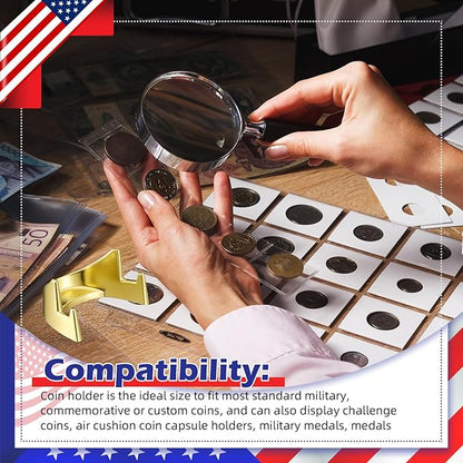 4 Pcs 1.69 Inch Metal Challenge Coin Display Stand Military Coin Holder Medallion Token Holder for Veterans Collectors Fits 2 Inches and up Coins Medals Pocket Watches(Gold)