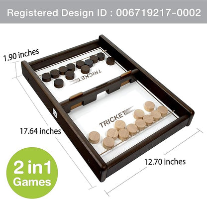 Tricket VS Checkers : Wooden Multi Tabletop Indoor Portable Board Games for Kids and Family