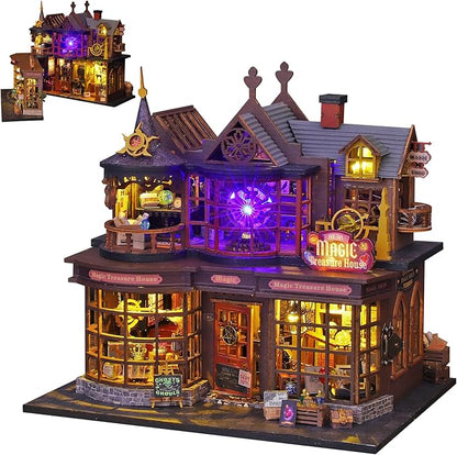 DIY Miniature House Kit Tiny House Model Kit with Open-able Door, DIY Wooden Dollhouse Miniature Kit for Adults Teens, Creative Crafts Book Nook Magic Model Kits, Home Decor