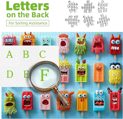 500 Piece Puzzles for Adults Funny Colorful Monster Ice Cream Jigsaw Puzzles 500 Pieces Cute Food Family Puzzle Challenging Family Puzzle Games Gift for Adults (21"x15")