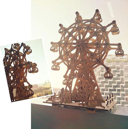 Solar 3D Wooden Puzzle Ferris Wheel DIY Model Kit Craft Sets Wood Mechanical Building Toys for Adult Men Age 14+ Years Old.