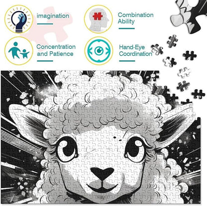 Sheep 500 Pieces 3D Animal for Adults Fun Thickened Wooden Jigsaw Puzzles Education Game Stress Relief Toy Toy Intellectual Game Decoration Challenge Educational 500pcs (52x38cm)