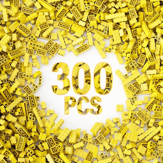 300 Piece Yellow Bricks Bulk Assortment Pack, Yellow Brick Accessories for Building with 12 Size, Compatible with Lego Parts and Pieces(Color: Yellow)
