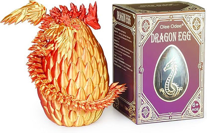 3D Printed Dragon Eggs with Articulated Fly Dragon Inside, Collectible Figurines Fidget Toy for Adults Kids Birthday Easter Christmas White Elephant Gifts for Friends Colleagues(Red Gold, L size)