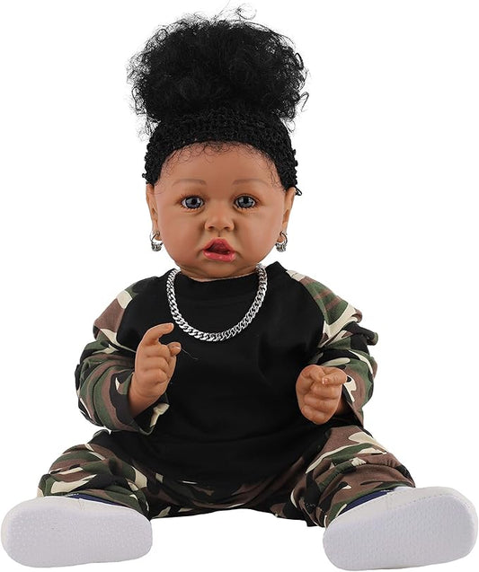 HOOMAI Lifelike Reborn Baby Dolls with Soft Body African American Realistic Girl Doll 22.8 Inch Best Birthday Gift Set