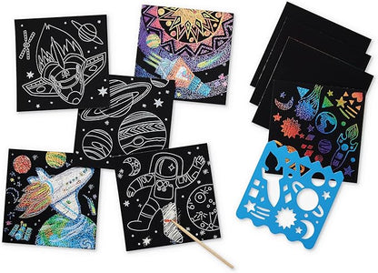 Crocodile Creek Space Sparkle Scratch Art for Kids - 16-Sheet Scratch Art Set with 10 Themed Sheets, 5 Blank Sheets, Stencil, and Stylus - Thoughtful Stocking Stuffers, Gifts, Art Supplies for Kids