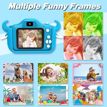 Goopow Kids Camera Toys for 3-8 Year Old Girls Boys,Children Digital Video Camcorder Camera with Cartoon Soft Cover, Best Chritmas Birthday Festival Gift for Kids - 32G SD Card Included