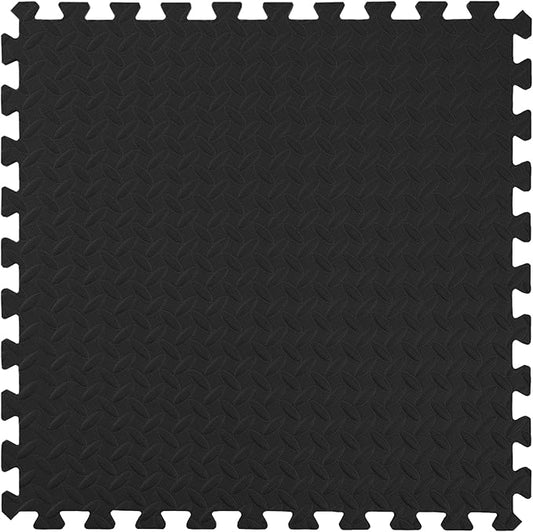 IncStores 1/2 Inch Thick Diamond Soft Foam Flooring Tiles | High-Density Interlocking Foam Tiles for Rugged Style in Your Home Gym, Playroom, and More | Black, 6 Tiles