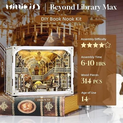 Book Nook Kit, DIY DIY Miniature Dollhouse for Adults, Beyond Library 3D Wooden Puzzle Bookend Bookshelf Insert Decor with LED Light Gifts for Book Lovers (Library of Gods Max)