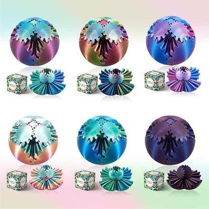 Gear Ball-3D Printed Gear Sphere,3D Printed Spin Ball Cube Fidget Toy,The Steampunk Whirling Wonder Fidget Ball Toy (6 Colors)