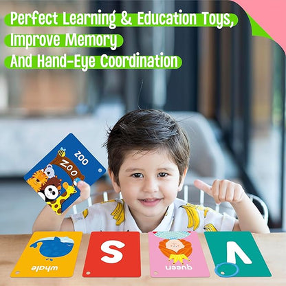 SpriteGru Alphabet Flash Cards, 52 Double Sided Cards, Uppercase & Lowercase Letter Cards, Letters and Sight Words Learning Cards for Preschool and Toddlers Learning
