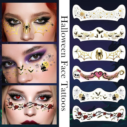 Halloween Glitter Freckle Tattoos, 12 Sheets Color Metallic Face Speckles Halloween Makeup Temporary Tattoos, Freckle Patches Makeup Accessories for Adults and Kids