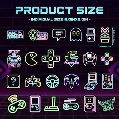 51 Pcs Neon Game Stickers for Kids, Gamer Inspirational Sticker for Water Bottle, Vinyl Waterproof Laptop Decals for Teens Girls Boys, Students Adults Sticker Pack