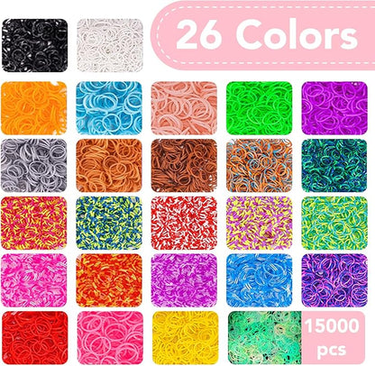 SUMAJU 18500+ Bracelet Making Kit Rubber Band, 26 Colors Rubberband Bracelet Kit with 3 Layer Container Includes Glow-in-The-Dark Rubber Bands, Bracelet Making Refill Kit Birthday Gift for Kids(Pink)