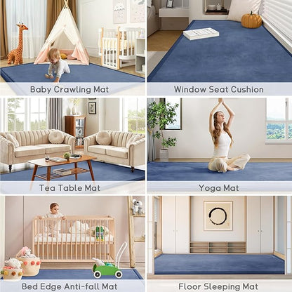 Baby Play Mat for Floor Tummy Time Mat Nursery Muscle Area Rug Playroom Rug Tatami 47"*47" Memory Foam 1.3" Thick Crawling For Babies,Toddlers, Infants, Kids,Floor(Blue)