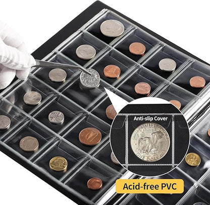 200 Pockets Coin Albums - 45x45 mm/1.8x1.8 inch Pocket Green Coin Book 10 Pages Coin Collection Holder Letter Size Coin Storage Book CS0220GR