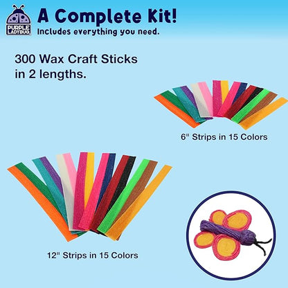PURPLE LADYBUG Bendable Wax Craft Sticks for Kids - 15 Colors, 6&12 Inches, 150 Each - Kids Camping Essentials, Summer, Road Trip Activities, Travel Toys for Toddlers in Car, Airplane & Restaurant
