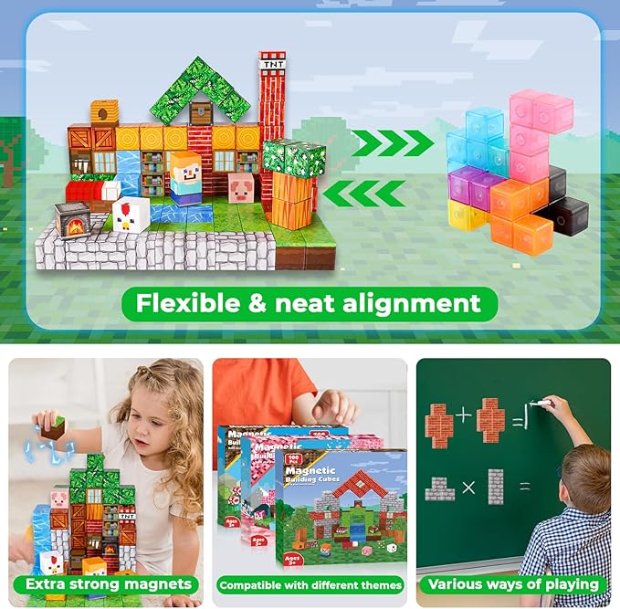 Goody King Magnetic Blocks |100PCS Magnetic Building Cube Game, Constructions Toys for Boys & Girls Age 3-4, 5 6 7 8 9 10, STEM Montessori Stacking Toy, Sensory Tiles Building Birthday for Toddlers