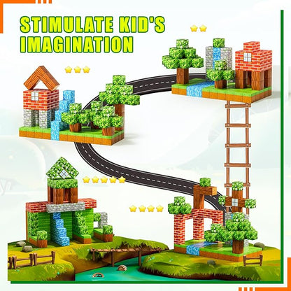 Magnetic Blocks-Build Mine Magnet World Edition, Magnetic Toys for Boys & Girls Age, STEM Montessori Sensory Toys for Toddlers-48pcs