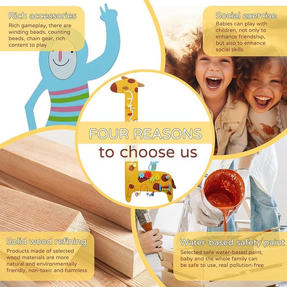 Activity Wall Panels for Toddlers,7 Activities Multifunctional Busy Board Wooden Wall Activity Center,Giraffe Height Ruler - Children’s Early Education Sensory Exercises-Kids Room Decor for Play