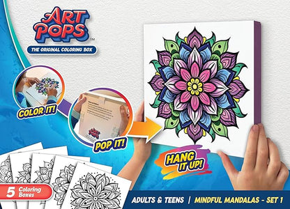 ArtPops Coloring Boxes – Pop-Up Pre-Printed Coloring Box Set – DIY Wall Art Kit for Teens & Adults – Eco-Friendly, Easy to Hang, No Frame Needed – 5-Pack, Mindful Mandalas