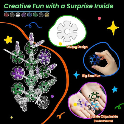 Translucent Interlocking Flakes Toys, Interlocking Discs, Creative Building Blocks of Snowflakes, 120PCS Construction Playset, Brain Teaser STEM Educational Toy for Kids Aged 4+