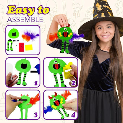 4E's Novelty Halloween Crafts for Kids (24 Pack) Bulk Silly Monster Crafts with Magnetic Foam Stickers, Make Your Own Monster Kit for Fall Halloween Classroom Party Activities
