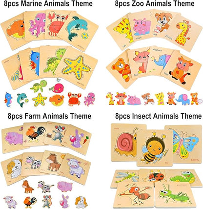 8pcs Wooden Puzzles for Toddlers 1-3, Toddler Puzzles Ages 2-4, Montessori Toys for 1-3+ Years Girl Boy, Sea Animal Puzzle for Kids, Jigsaw Puzzle Educational Toys Preschool for 1-4