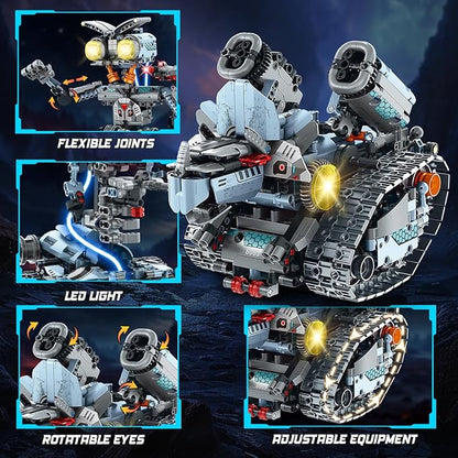 Robot Building Toy with Lights, 5 in 1 Robotic Building Set with APP & Remote Control, RC Tech Tracked Tank Car Fighter Jet Model Kit 795 PCS, Educational Gift for Kids Boys Girls Ages 14+
