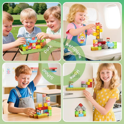 CS COSDDI Magnetic Building Blocks 35PCS, Magnet Cubes Montessori Stacking Toys for Toddlers, Toys for 3-6 Olds Girls Make Your Own Night Light Birthday for Kids