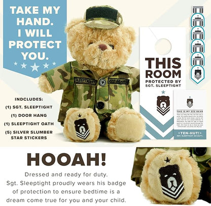 ZZZ Bears SGT Sleeptight Army Teddy Bear with Storybook & Sleep System, Comforting Gift for Army Kids, Helps with Bedtime Routine, Deployment Separation & Emotional Support