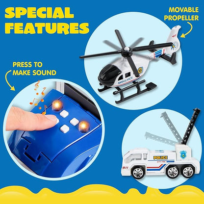 JOYIN 25 in 1 Police Rescue Truck Car Toy Set with Sounds and Lights, Mini Vehicles in Carrier Truck, Play Police Patrol Rescue Vehicle Toy, Christmas Birthday Gifts for Over 3 Years Old Boys