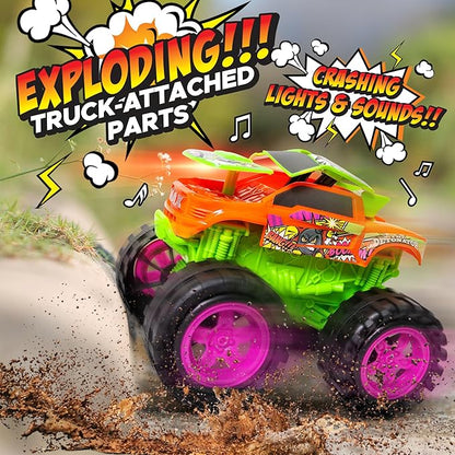Exploding Monster Truck Toy with Explosive Crash Sounds and Lights, Smash It Up Again and Again, 8.7” Monster Truck Toys for Boys Kids Ages 3, 4-7 & Above | Toddler Toys for 3 Year Old Boys Gift