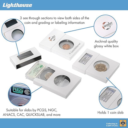 LIGHTHOUSE - Pack of 5 Single Slab Storage Boxes - Compatable with PCGS, NGC, ANACS with INTERCEPT TECHNOLOGY Corrosion Protection (2 5/8" x 1/2" x 3 1/2")