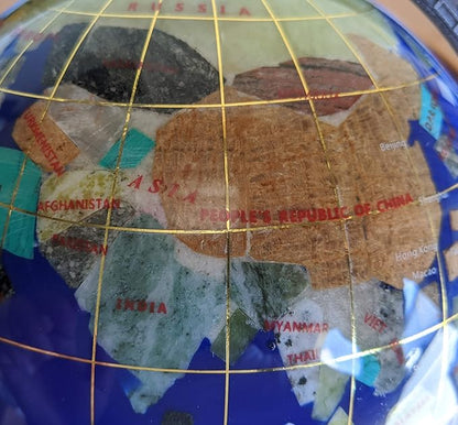 Unique Art 10-Inch Tall Table Top Blue Lapis Ocean Gemstone World Globe with Copper Tripod Stand (BLUE LAPIS)
