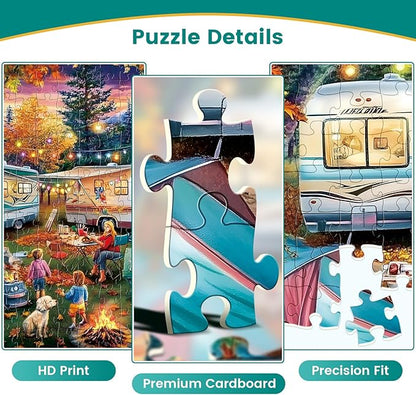 300 Piece Puzzle for Adults,Fall RV Camping Puzzle for Kids Adult Seniors,Fun Outdoor Bonfire Party Jigsaw Puzzle for Kids Ages 8-10 10-12,Challenging Family Game Gift for Friends Men Women,20.5*15 In